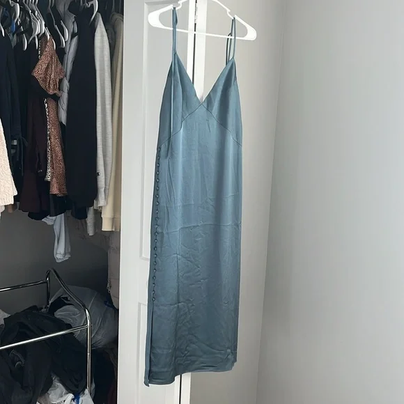 Club Monaco Button Detail Slip Dress Blue Dusk, NWT - Picture 2 of 9